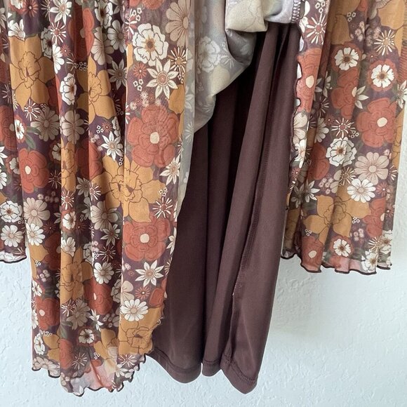 Womens Boho Milkmaid Dress Size M Brown Bell Sleeve Cottagecore Hippie Floral - Picture 7 of 16